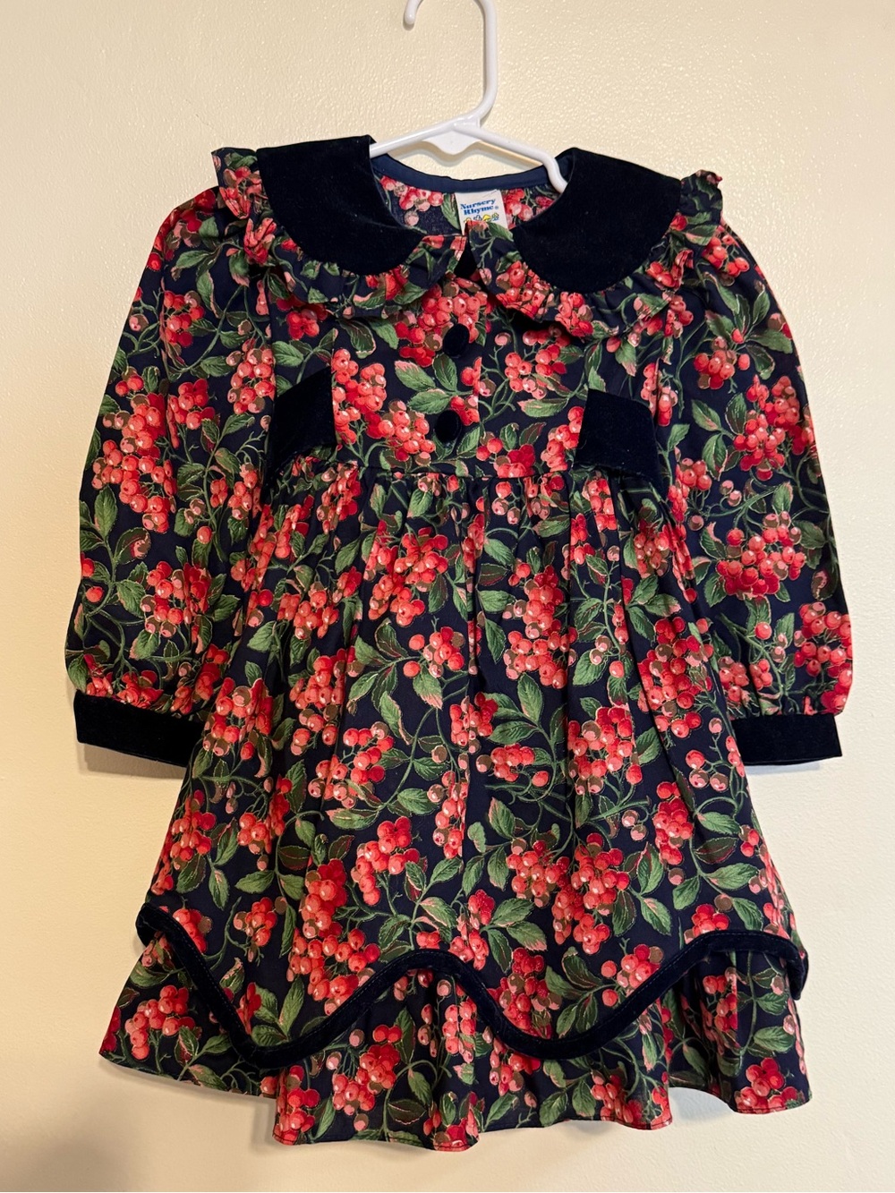 Vintage Prairie Dress Cottage Core Velvet Holiday Toddler Girls 2T MADE IN USA